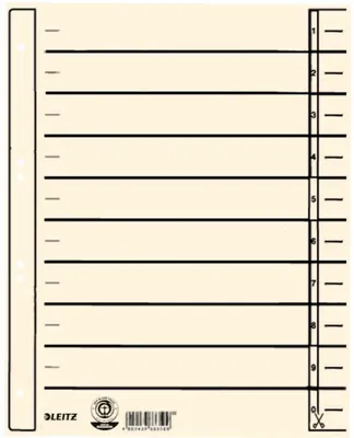 Produktbild von Leitz Trennblätter, DIN A4 Überbreite, chamois, Liniendruck, Lochung hinterklebt, Kraftkarton 200g/qm, 100 Stück, 240 x 300 mm