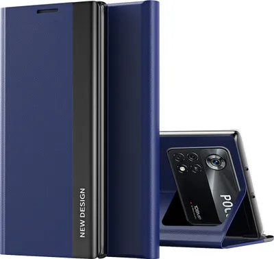 Produktbild von Xiaomi Poco X4 Pro 5G Hülle, Leder PolyurethanMagnetisch Klapp Stand Schutzhülle für Xiaomi Poco X4 Pro 5G Navy blau