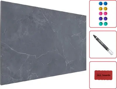 Produktbild von ALLboards Metallische Magnettafel ANTHRAZIT MARMOR 60x40cm MetalBoards Memoboard für jede Art von Magneten Magnetpinnwand + 4 Marker, 10 Magnete und Schwamm