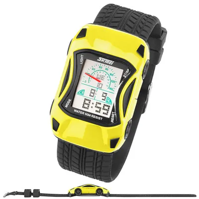 Produktbild von Taffstyle Kinder Armbanduhr Bunte Silikon Kinder Auto Armbanduhr Digital Quartz Alarm,Stoppuhr, Gelb