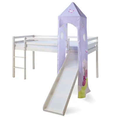 Image de Lit Enfant Lit Superposé 90x200 Tour De Toboggan Lit D'Enfant Bois Blanc