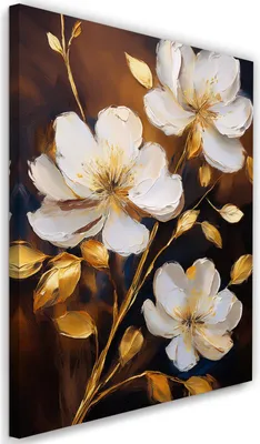 Produktbild von Leinwandbild Blumen Weiße Pfingstrosen Gold Glamour 80x120 Feeby Weiß bild für die wand bereit zum aufhängen