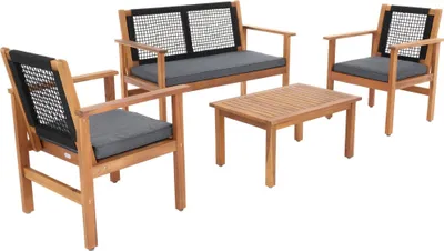 Produktbild von di volio Gartenmöbel Set Marata - schwarz, Garten Möbel aus em Akazienholz, Gartenbank & 2 Stühle & Couchtisch