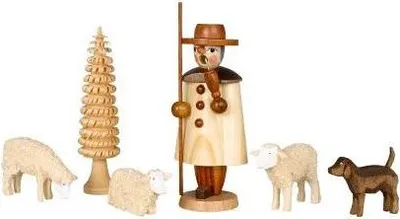 Produktbild von Miniaturräuchermann Schäfer natur mit Schafgruppe HxBxT 11x5x4cm NEU