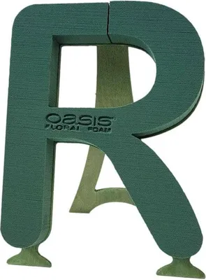 Produktbild von OASIS® Nass Steckschwamm Buchstabe R Melba, Bioline Holzunterlage, Holzständer, grün, 40x37x5cm - Nasssteckschaum