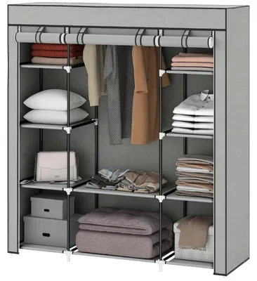 Produktbild von Faltbarer Stoffkleiderschrank mit Kleiderstange und Regalb?den, 150 x 43 x 162,5 cm, hellgrau