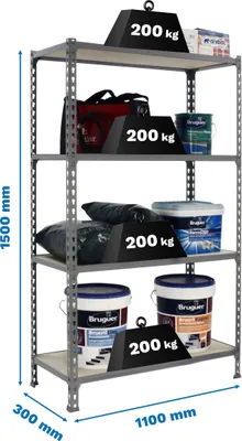 Produktbild von MADERCLICK SUPERPLUS 4/300 1500 CINZA/MADEIRA Metallregal