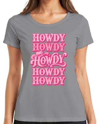 Produktbild von Howdy Dolly Parton Cowgirl Western Country Hut Pink Retro Rodeo Damen T-Shirt, Grau, XXL