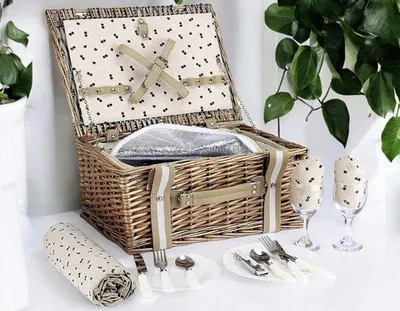 Produktbild von Picknickset für zwei Personen mit großen isolierten Kühltaschen und wasserdichten Picknickdecken, Rattan-Picknickkorb für Camping, Draußen, Valentinstag, Dankeschön, Geburtstag