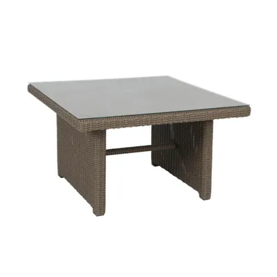 Produktbild von Greemotion Tisch New York inkl. Glasplatte, 110 x 65 x 110 cm, Lounge-Tisch, Gartentisch mit Aluminiumgestell/Kunststoffgeflecht, in braun/grau