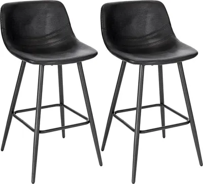 Zdjęcie produktu dla Stołki barowe – czarne – sztuczna skóra – ergonomiczne – wysokość siedziska 63 cm – zestaw 2 sztuki – pokryciepoliuretan + metalowa rama
