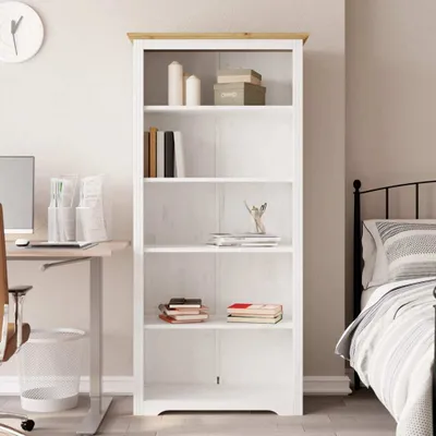 Image de Maison Exclusive - Bibliothèque 5 étagères BODO, bois massif pin, couleur marron, dimensions : 82 x 40 x 173 cm