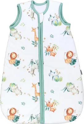 Obrázok produktu pre Detský spací vak TupTam – teplý celoročný spací vak 2,5 TOG, OEKO-TEX, bez rukávov, farba: Safari (lev, žirafa, slon), veľkosť: 68–74