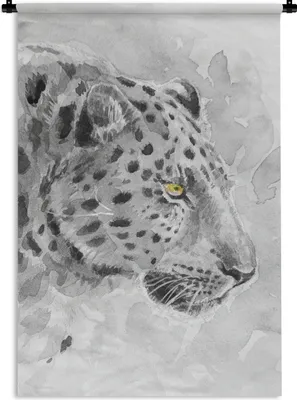 Produktbild von MuchoWow® Wandteppich Wandbehang Panther - Aquarell - Schwarz - Weiß 90x135 cm Tapisserie Dekoration Wandtuch - Baumwolle - Wandskulptur