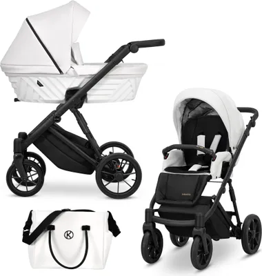Produktbild von Kinderwagen IVENTO Sportwagen Babywagen Babyschale Komplettset Kinder Wagen Set 2 in 1 (White Pearl, Rahmenfarbe: Schwarz)