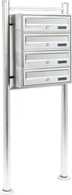 Image de Wiltec Boîte aux lettres sur pieds Acier inox 513 x 270 x 1500 mm, avec 4 Compartiments verrouillables et Porte-nom, pour Courrier