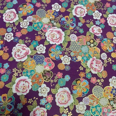 Produktbild von Baumwollstoff mit Goldblütenmuster, 100 x 145 cm, Meterware, für die Küche