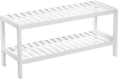 SONGMICS Schuhregal aus Bambus 70x26x33 cm 2 Ebenen Schuhablage weiß