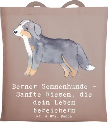 Produktbild von Mr. & Mrs. Panda Tote Bag Berner Sennenhund Freude - Braun Pastell - Geschenk, intelligente Hunderasse, Tasche, Hunderassen, Pflege, sanftmütiger Hund, treue Seele