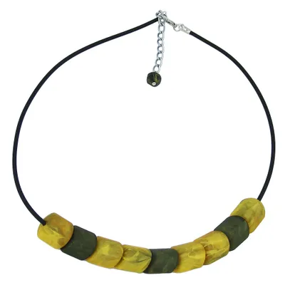 Produktbild von Kette Schrägperle Kunststoff gelb-marmoriert und grün-marmoriert Vollgummi schwarz 45cm gelb 20x15mm