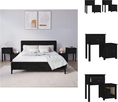 Produktbild von vidaXL Nachttische 2 Stk. Schwarz 79,5x38x65,5 cm Massivholz Kiefer -  Nachttische
