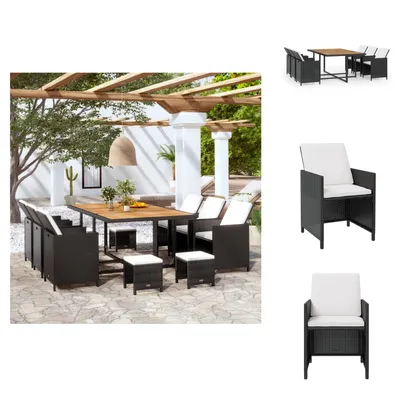Produktbild von vidaXL 11-tlg. Garten-Essgruppe mit Auflagen Poly Rattan Schwarz -  Gartenmöbel-Sets