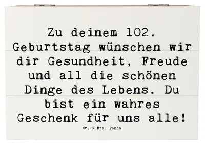 Produktbild von Mr. & Mrs. Panda Geschenkbox Spruch 102. Geburtstag 22 x 15 cm - Weiß - Geschenk, Happy Birthday, Lebensjubiläum, Geburtstagsgeschenk, Meilenstein feiern, fotobox, Box