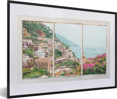Produktbild von MuchoWow® MuchoWow® Gerahmtes Poster Aussicht - Meer - Berge 60x40 cm - Poster mit zchwarzem Bilderrahmen - Schlafzimmer - Plakat in Rahmen - Drucken