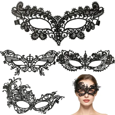 4 Spitzen-Augenmasken, schwarz, venezianisch, für Maskerade