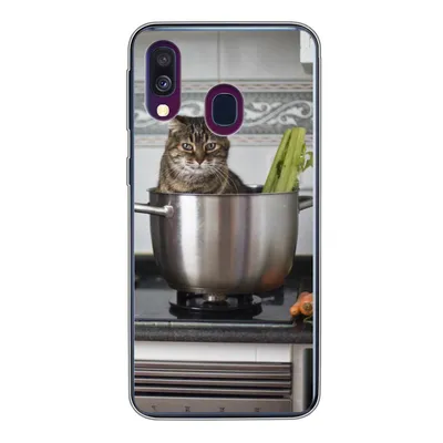 Produktbild von MuchoWow® Handyhülle Schutzhülle Hülle für Samsung Galaxy A40 Katze - Pfanne - Küche Silikon Softcase Handy Hülle - Handy-Tasche