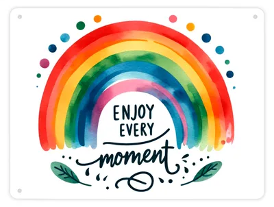 Produktbild von Regenbogen Metallschild XL in 21x28 cm mit Spruch Enjoy every moment