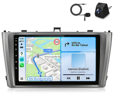 Obrázek produktu pro Autorádio s kamerou a mikrofonem pro Toyota Avensis 2008–2015, bezdrátové připojení CarPlay a Android Auto, 4G, WiFi, GPS navigace, 8jádrový procesor, RDS, DSP, DAB+, Bluetooth, 9 palců, 6+128 GB