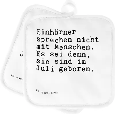 Produktbild von Mr. & Mrs. Panda 2er Set Topflappen  Einhörner sprechen nicht mit... - Weiß - Geschenk, Sprüche, Topflappenset, Kochlappen, topfhalter, Geburtstag, lustiger Spruch