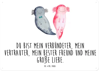 Produktbild von Mr. & Mrs. Panda Schild Axolotl Freundin DIN A4 - Weiß - Geschenk, tafel, Lurch, Blechschild, Valentinstag, Liebe, Retro, Metallbild, Wandbild
