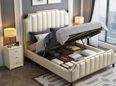 Produktbild von Bett Polster Design Luxus Doppel Hotel Betten Ehe 180x200cm Schlaf Zimmer Leder
