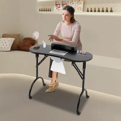 Obrázek produktu pro Manikérský stolek, černý - 5,5 W - 90x40x72,5 cm - MDF, kosmetický stolek pro manikúru s kolečky