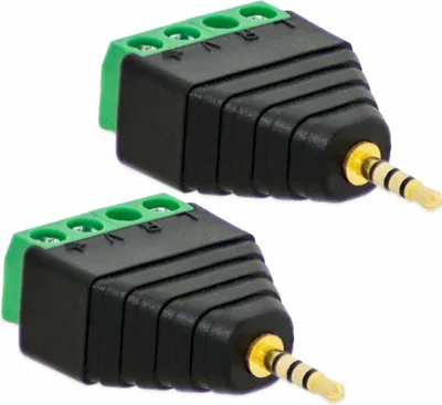 Produktbild von 2X Klinken Stecker 2,5 mm Adapter > Terminal Block 4-Pin Schraub Klemmen Vergoldet
