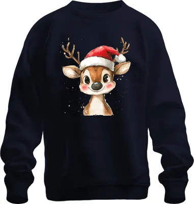 Produktbild von Rentier Weihnachten Aquarell süß Kinder Geschenk Niedlich Vintage Uni Sweatshirt Pullover, Navy, 3XL