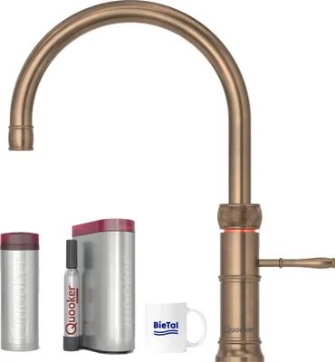 Produktbild von Quooker Wasserhahn Classic Fusion Round Messing Patina PRO3 & CUBE Sprudelwasser