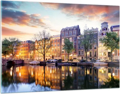 Produktbild von Bilder auf glas - Holland Kanal - 120x80cm - Glasbilder - Wandbilder - Kunstdruck - zum Aufhängen bereit - Wanddekoration aus Glas - Glas Bilder - Wandbild auf Glas - Einteilig - GAA120x80-4068