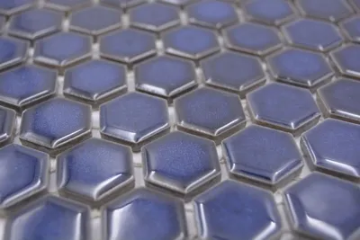 Produktbild von Handmuster Keramik Mosaik Hexagon kobaltblau glänzend Mosaikfliese Wand Fliesenspiegel Küche Bad MOS11H-0444_m