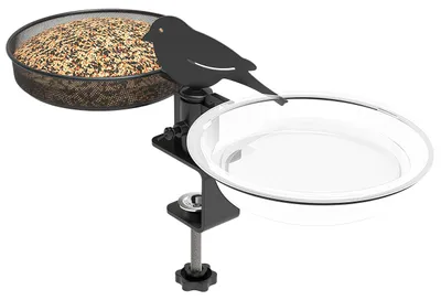 Imagen del producto de Comedero para pájaros con plato de agua integrado, 2 en 1, de metal, para colgar, con soporte para balcón, ideal para aves silvestres