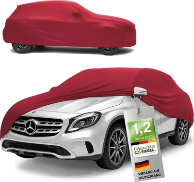 Produktbild von WALSER Premium Abdeckung Auto Indoor Stretch Plus Qualitätssieger * - Autoplane Indoor Abdeckplane Car Cover Auto Abdeckung Stoff Autogarage Größe 8 SUV/VAN rot