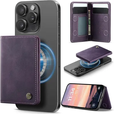 Immagine prodotto di Portafoglio MagSafe per iPhone, con 4 scomparti per carte, protezione RFID, realizzato in  (PU), colore viola, compatibile con la serie iPhone 12-17