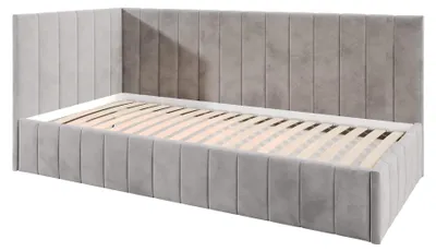 Produktbild von Jugendbett Denis 100x200 cm, Polsterbetten mit Bettkasten, Moderner Riviera-Stoff, Dunkelgrau, Links