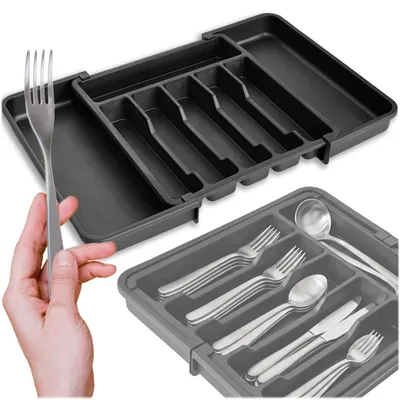 Imagen del producto de Caja organizadora para cubiertos, ideal para cajones, con compartimentos para cubiertos, organizador de cocina, fabricada en plástico PP, color, Imagen generada por IA