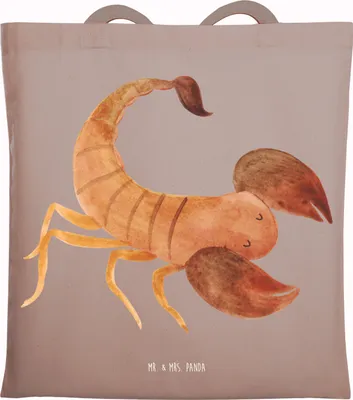 Produktbild von Mr. & Mrs. Panda Tote Bag Sternzeichen Skorpion - Braun Pastell - Geschenk, Jutebeutel, Büchertasche, Laptoptasche, Skorpione, November, Geburtstag Oktober, Schultasche