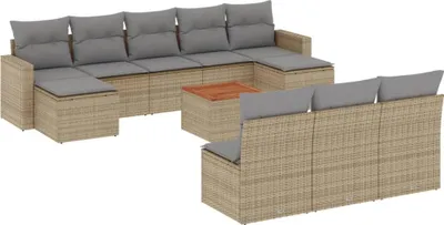 Produktbild von vidaXL 11-tlg. Garten-Sofagarnitur mit Kissen Beige Poly Rattan