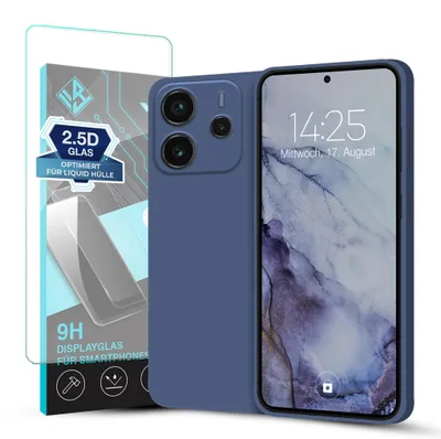 Produktbild von Hülle für Xiaomi Redmi Note 14 mit 9H Displayglas Displayschutz Case Cover Bumper Smartphone Softgrip Schutzhülle Farbe: Lavendelblau