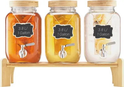 Immagine prodotto di Distributore di bevande 3x3,8L - Distributore di succo in vetro con rubinetto per feste e bar - Distributore di succo con rubinetto